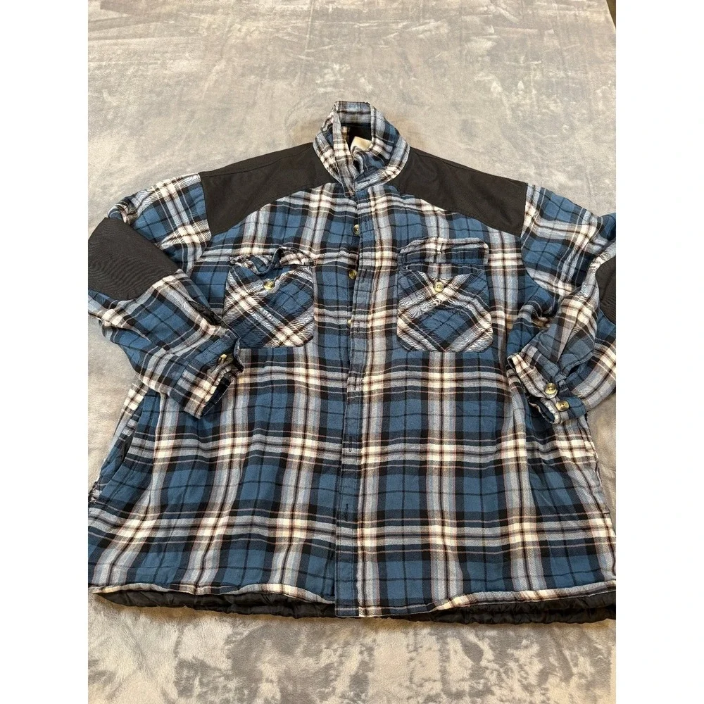 Dickies Men's Blue Plaid Quilted Lined Flannel Shirt Jacket Coat Size XL Button